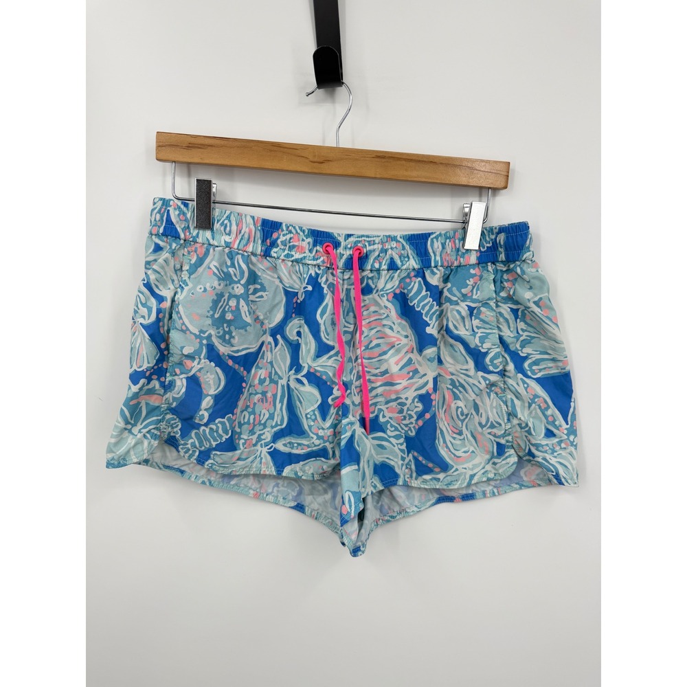Lilly Pulitzer Luxletic Ocean Trail Shorts Women Large Blue Ocean Jewel 12763